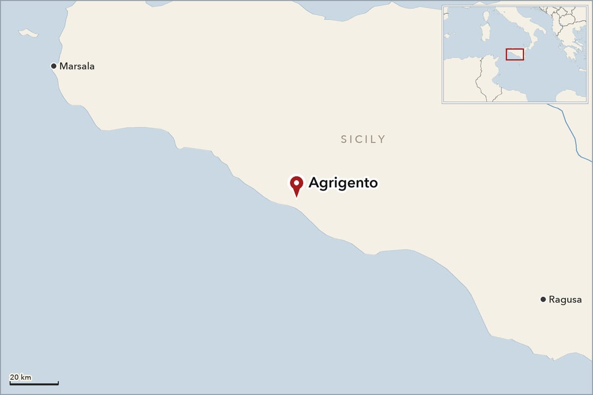 Map showing where Agrigento is