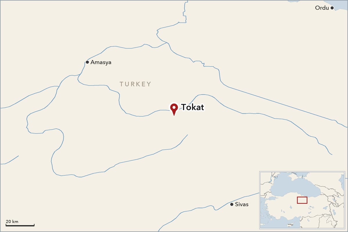Map showing where Tokat is